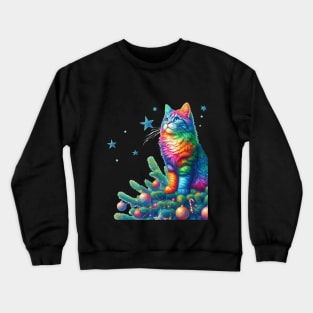 Colourful Christmas Cat Crewneck Sweatshirt